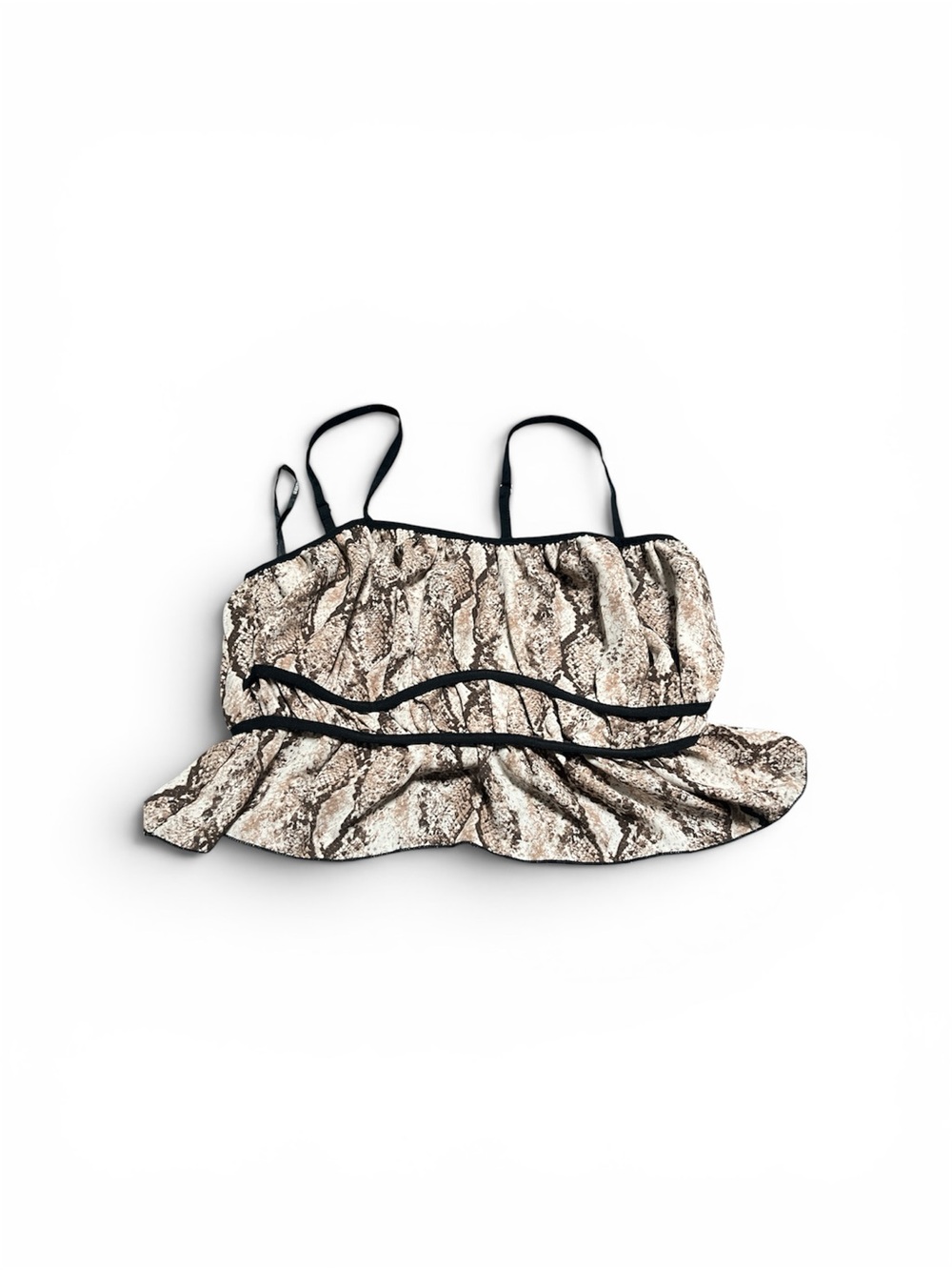 Forever 21 Beige and Black Snake-Print Crop Top with Ruffle Hem